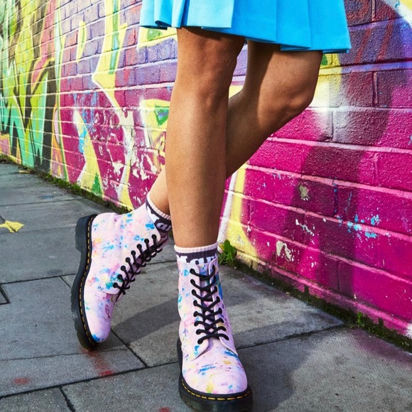 NEW Dr. Martens 1460 Pascal Suede Leather Lace Up Pink Confetti Boots - Picture 8 of 9